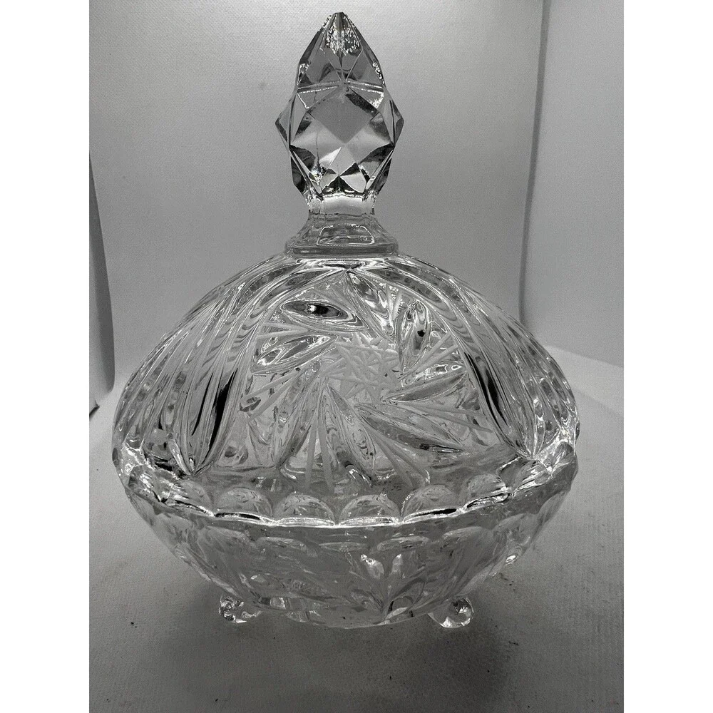 VINTAGE PIN WHEEL CRYSTAL  FOOTED CANDY DISH OR TRINKET HOLDER glass clear